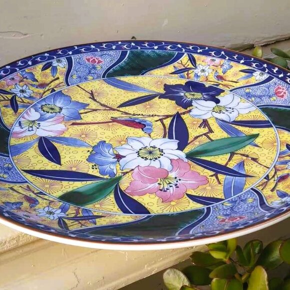 Vintage Japanese Royal Maruishi Tajimi Kutani Bluebird/Flowers Charger Platter - Picture 3 of 10